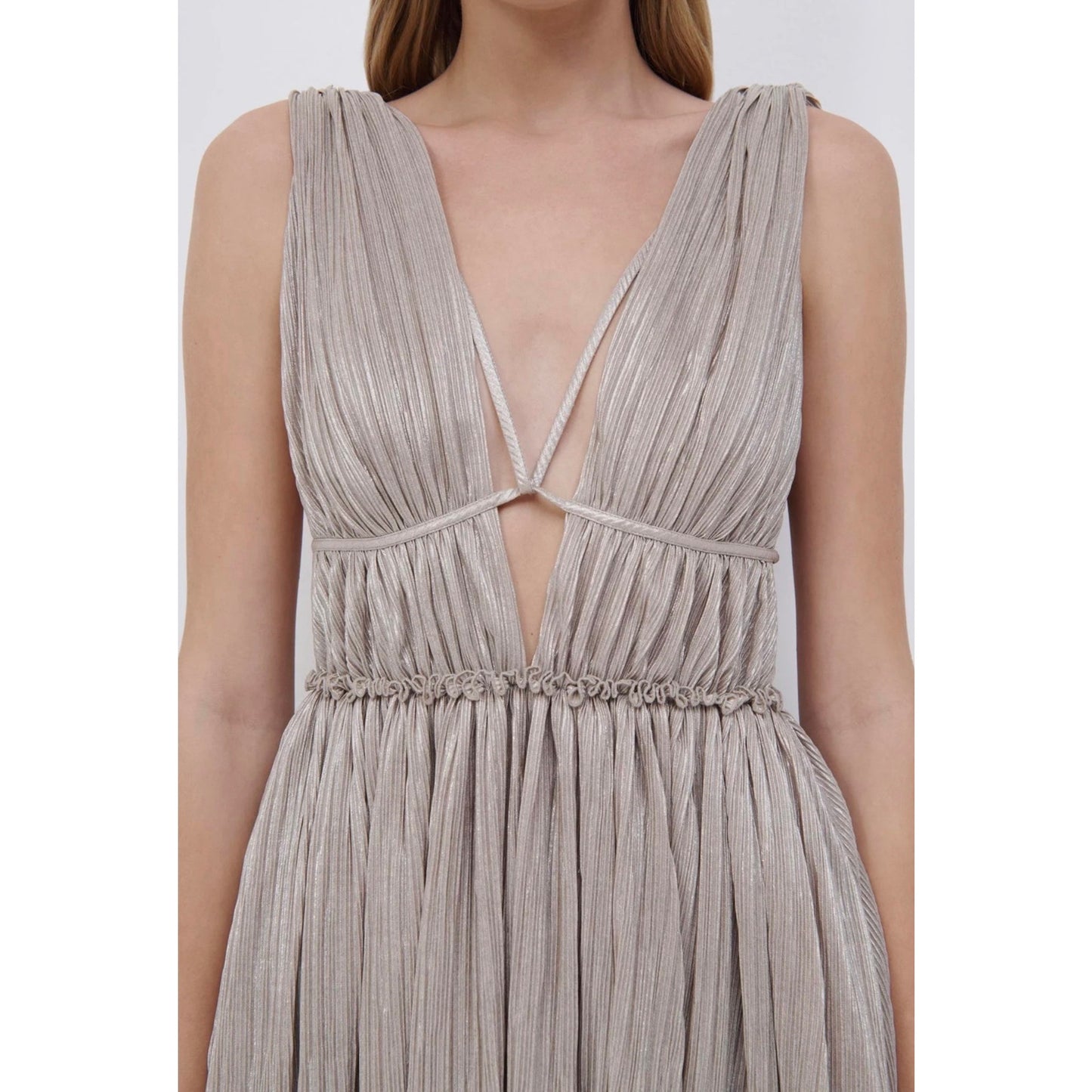 Simkhai - Plisse Lame Goddess Gown in Champane - Large - Preowned