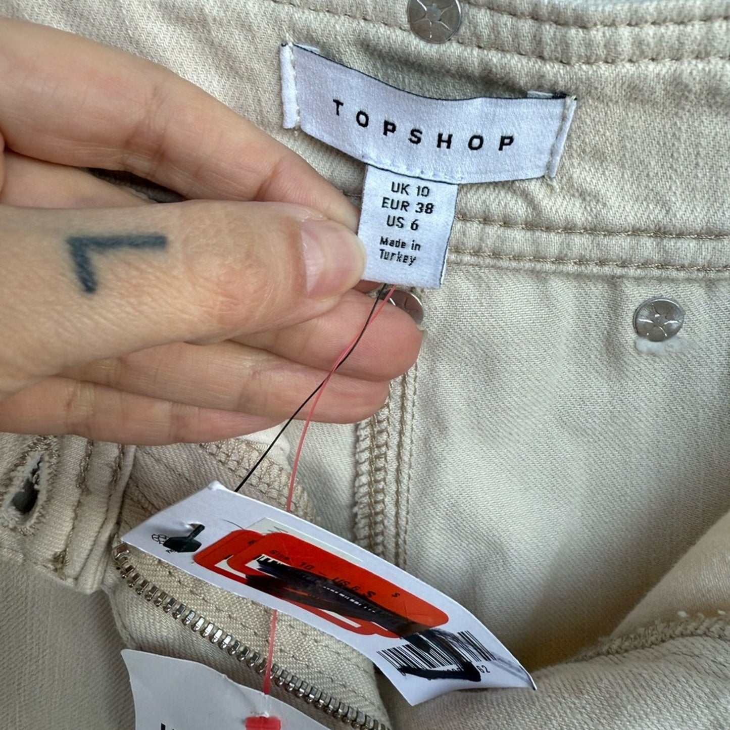 Topshop - Women's Cream Carpenter Pants - Size 6