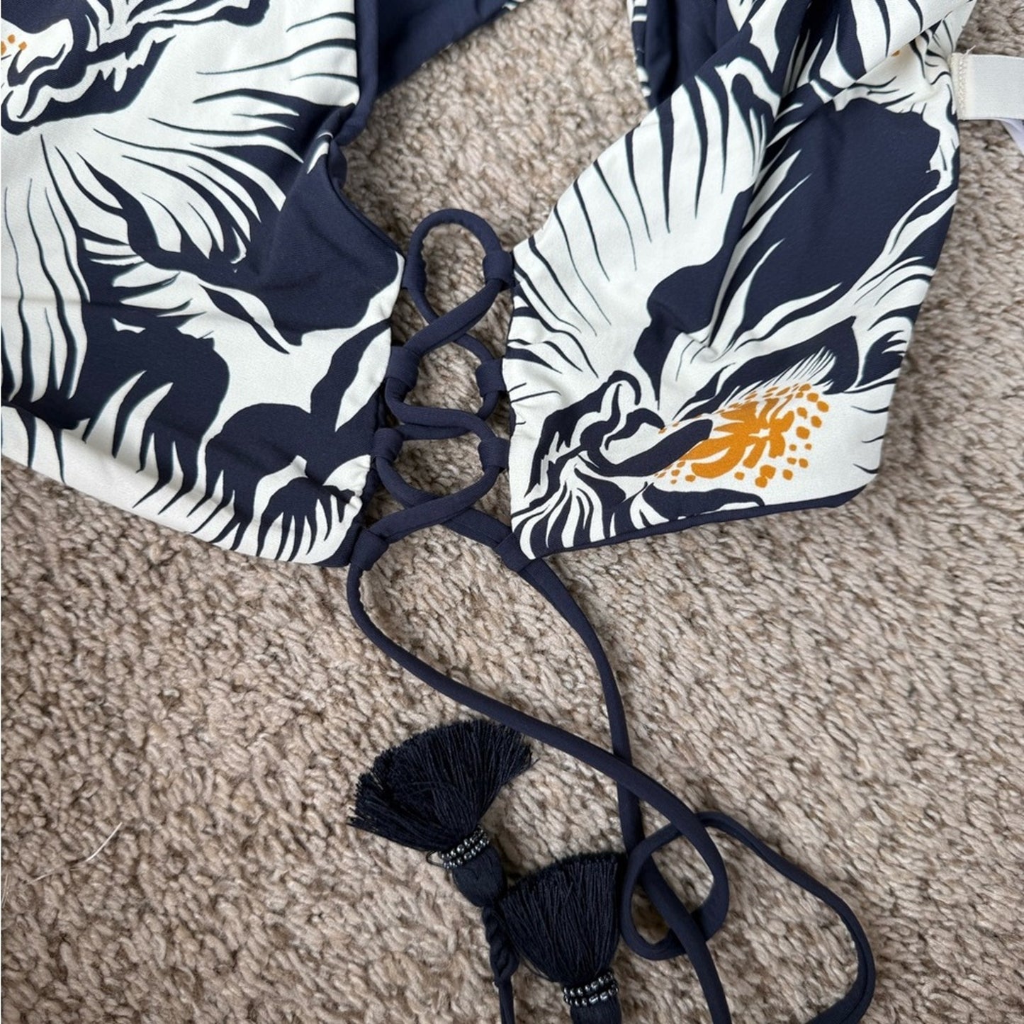 Navy and White Floral Bikini Top by Maaji - Size XL