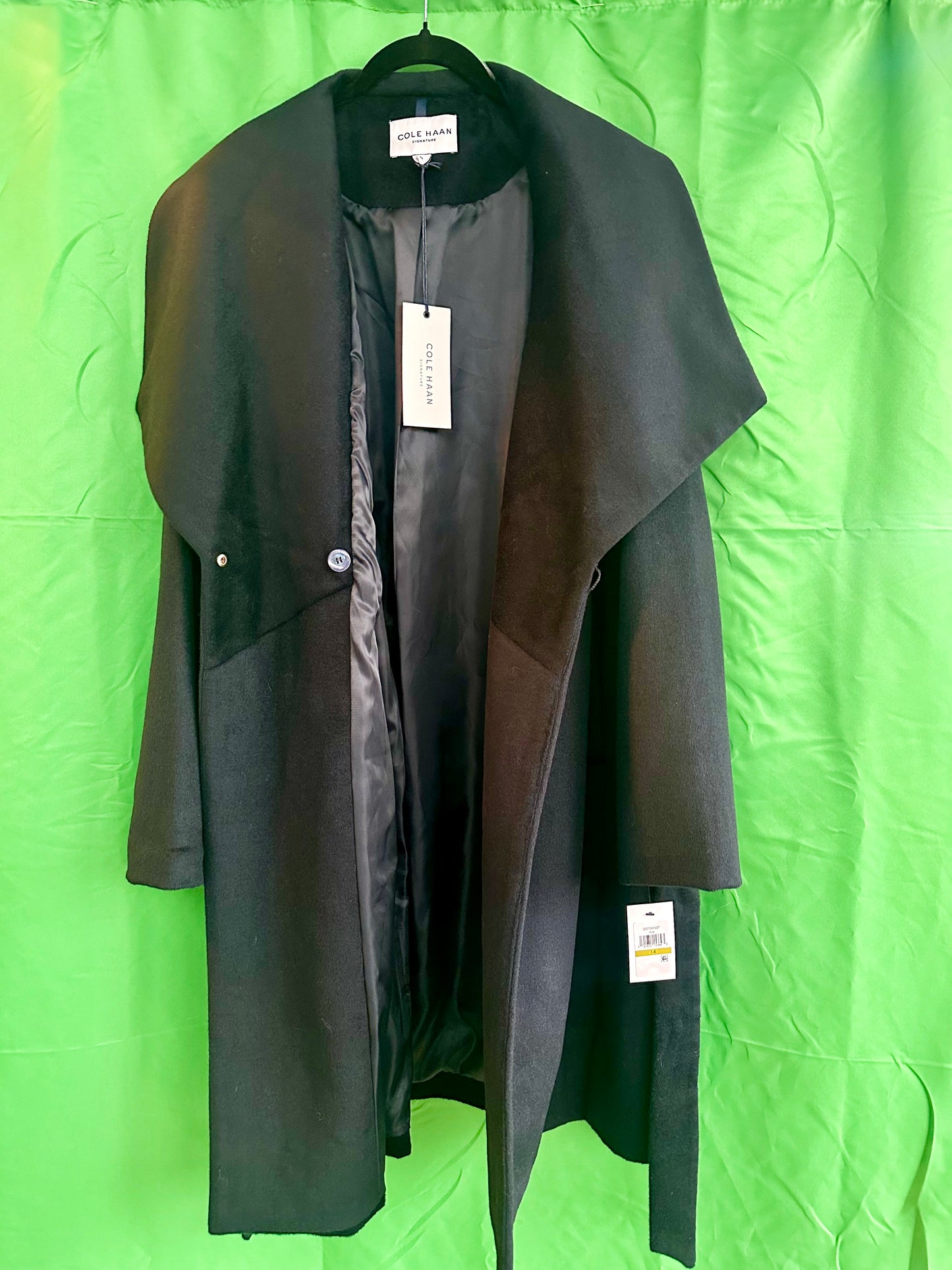 Navy Belted Wool Blend Wrap Coat by Cole Haan - Size 14