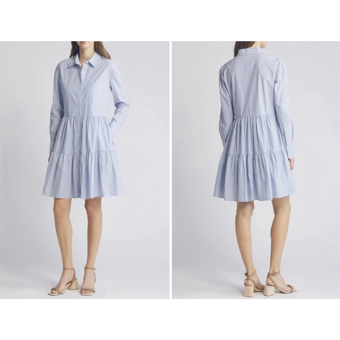 Caslon Stripe Shirt Dress - Blue - Medium - MSRP $89 - NWT