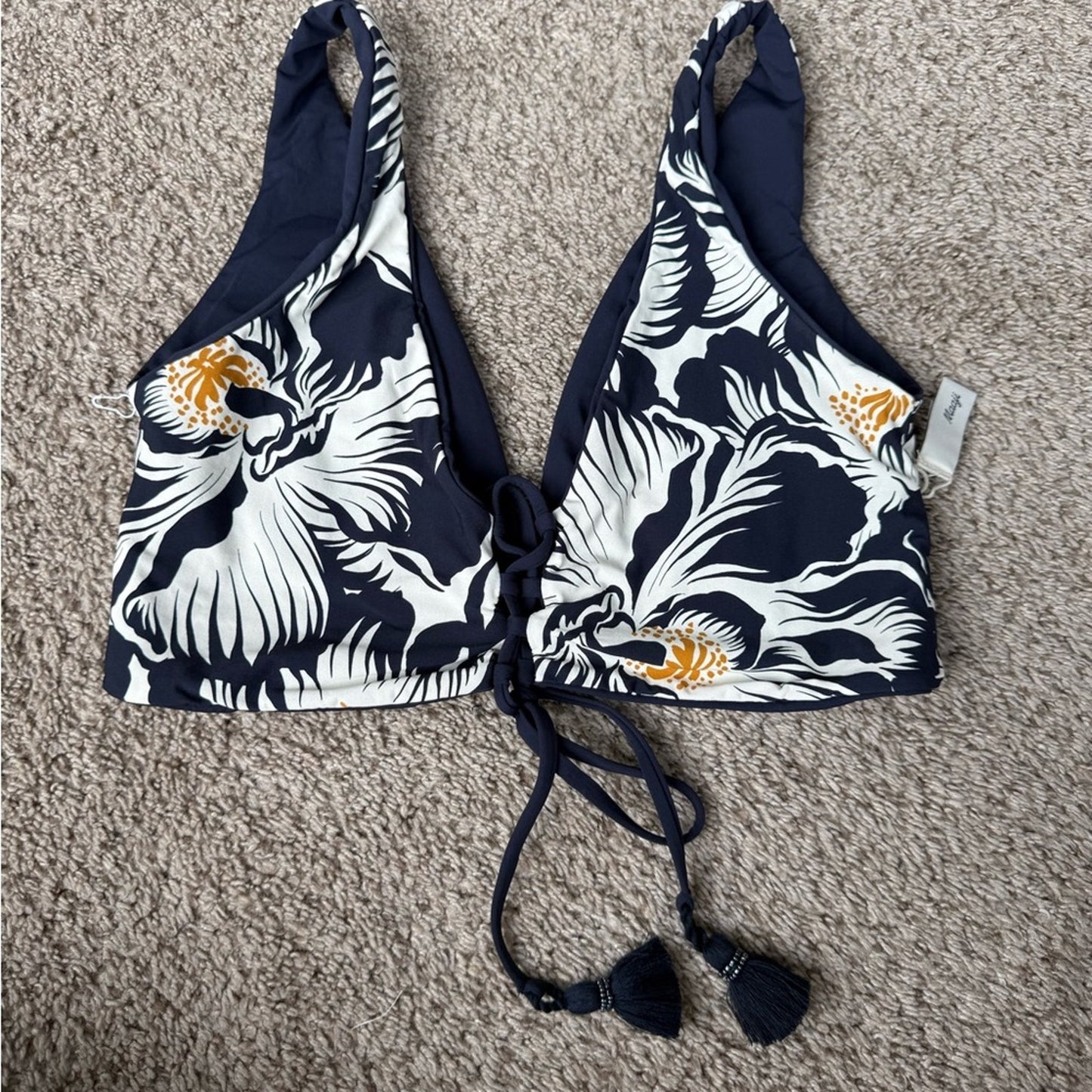 Navy and White Floral Bikini Top by Maaji - Size XL