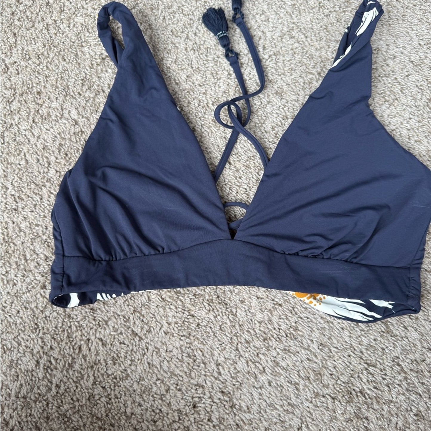 Navy and White Floral Bikini Top by Maaji - Size XL