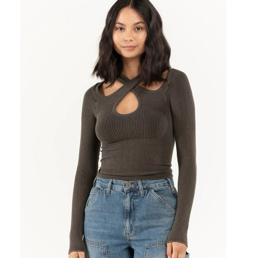 BDG Womens Cross Neck Rib Top - small