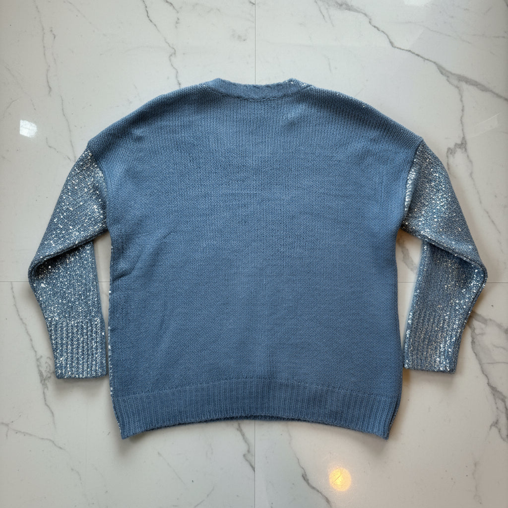 1 State Blue Silver Metallic Sweater - Small