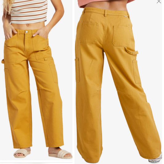 Billabong Cargo Trousers in Mustard Yellow - Size 26