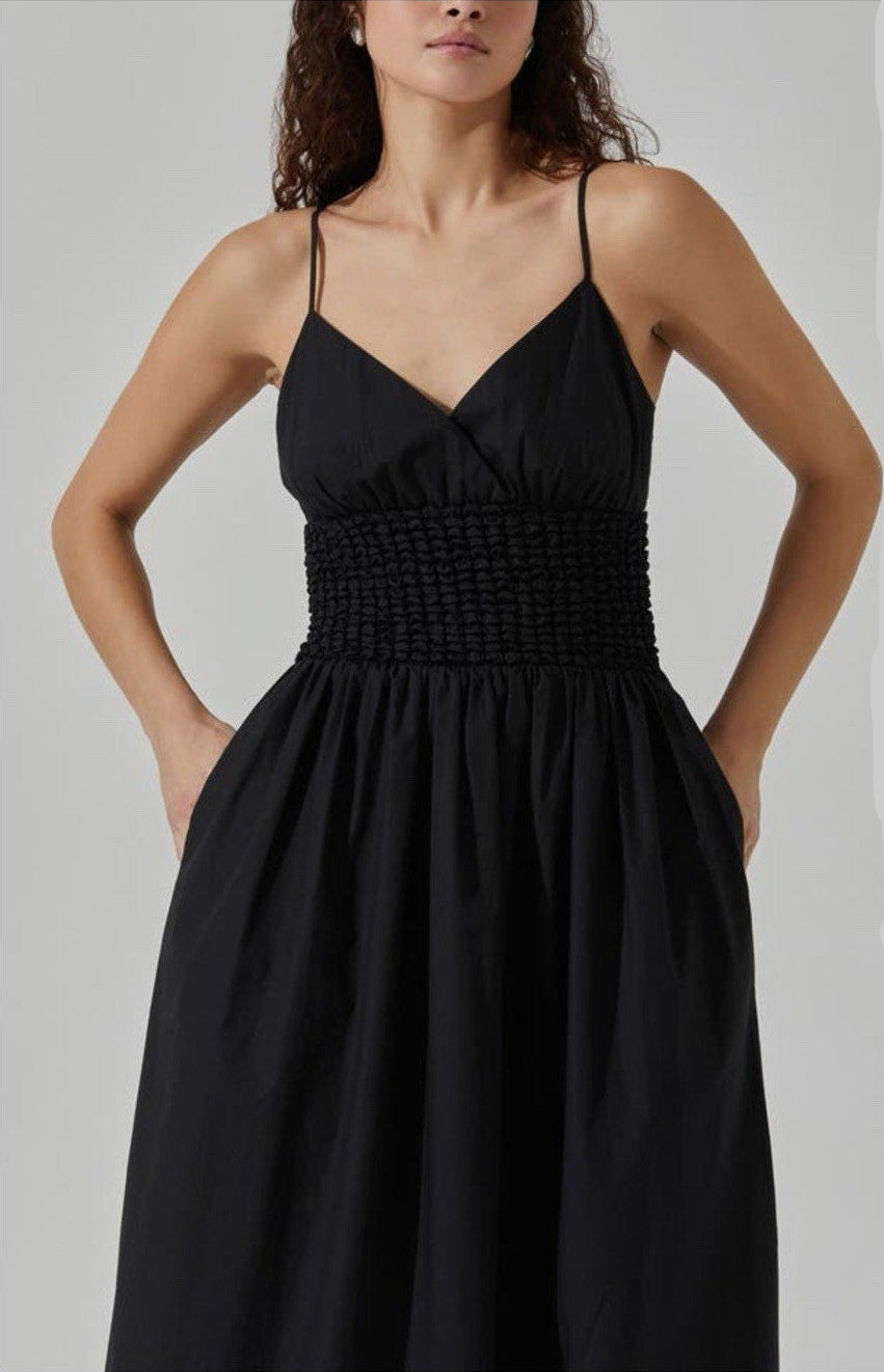 ASTR Popcorn Waist Midi Black Dress - XL - New With Tags- MSRP $99 – Pepper & Pop