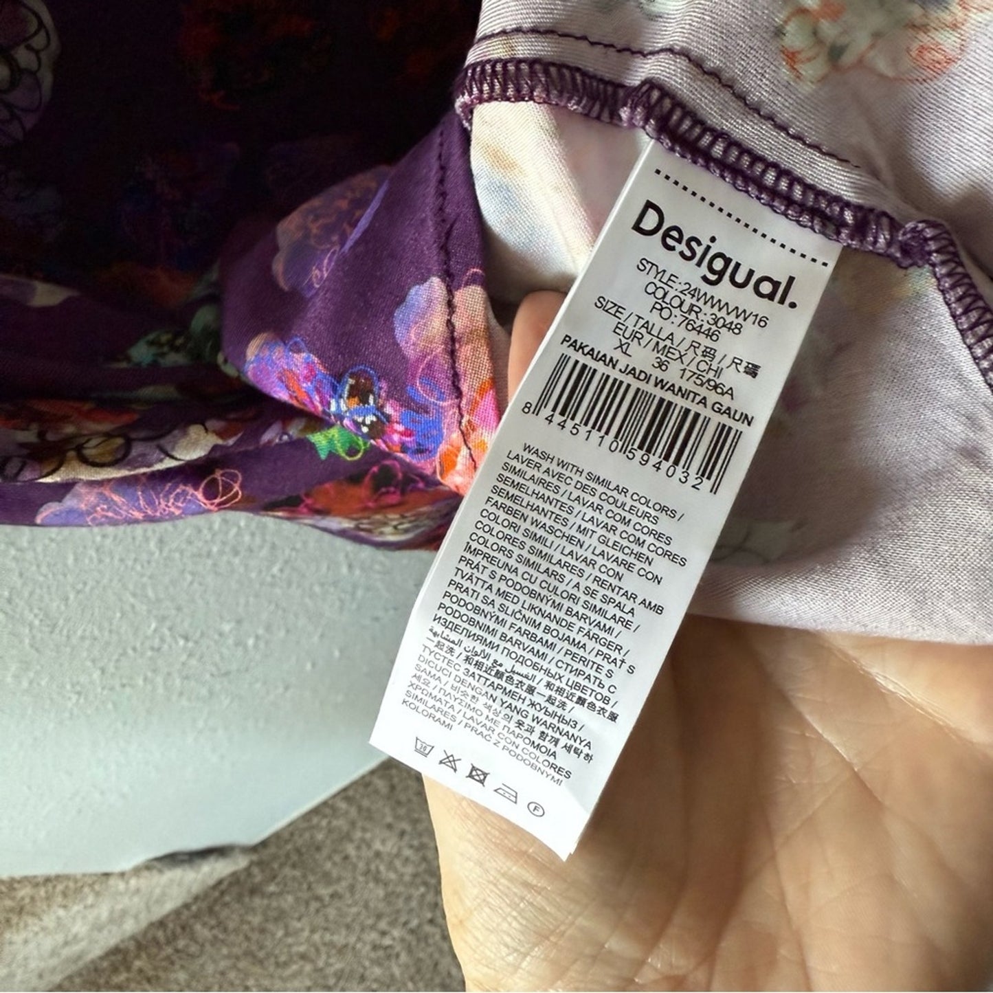 Desigual Purple Floral Long Sleeve Dress in XL