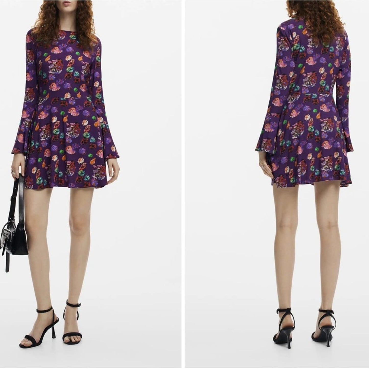 Desigual Purple Floral Long Sleeve Dress in XL