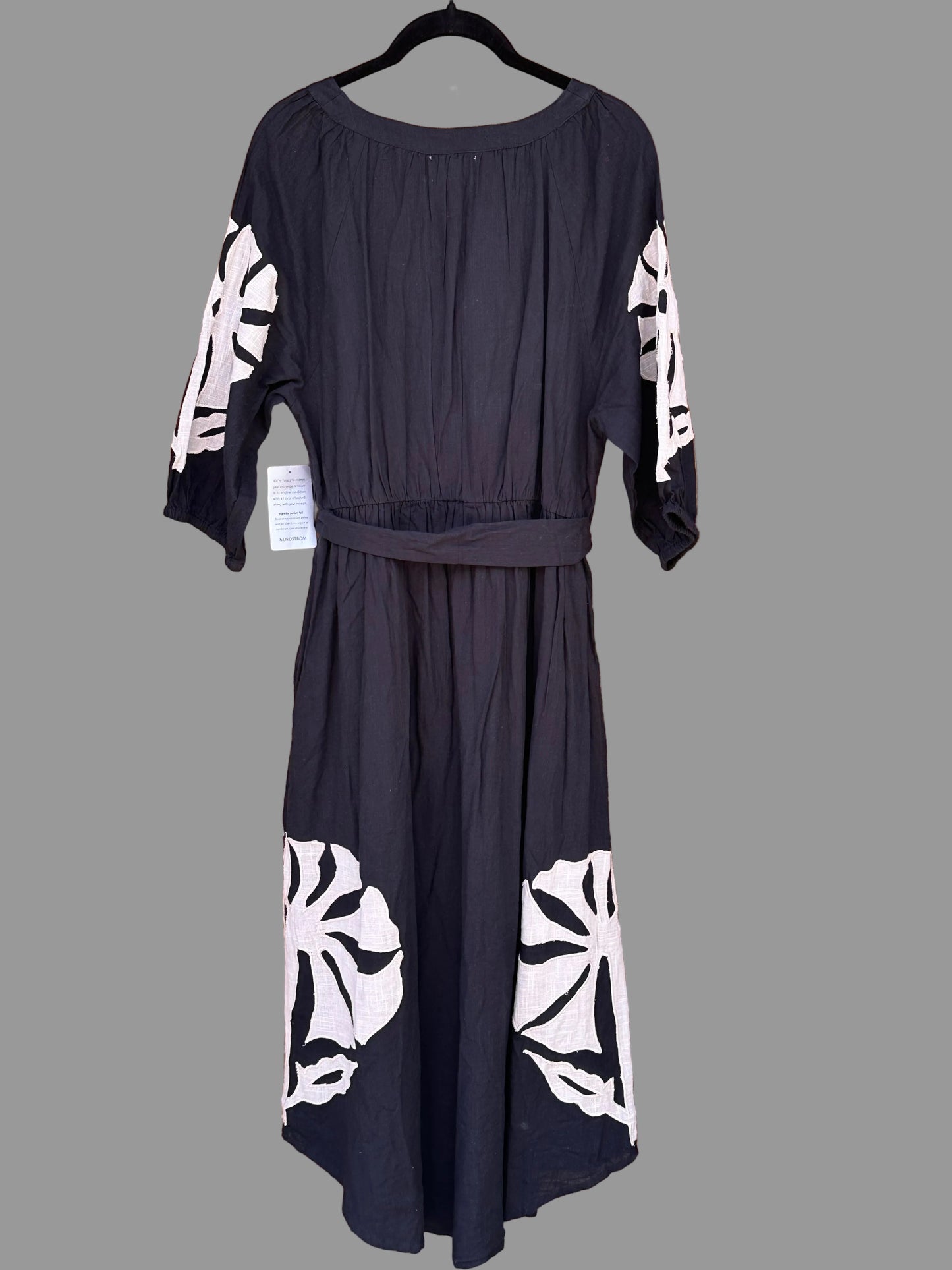 Ciebon Tiana Embroidered Black Cotton Midi Dress - Size Medium