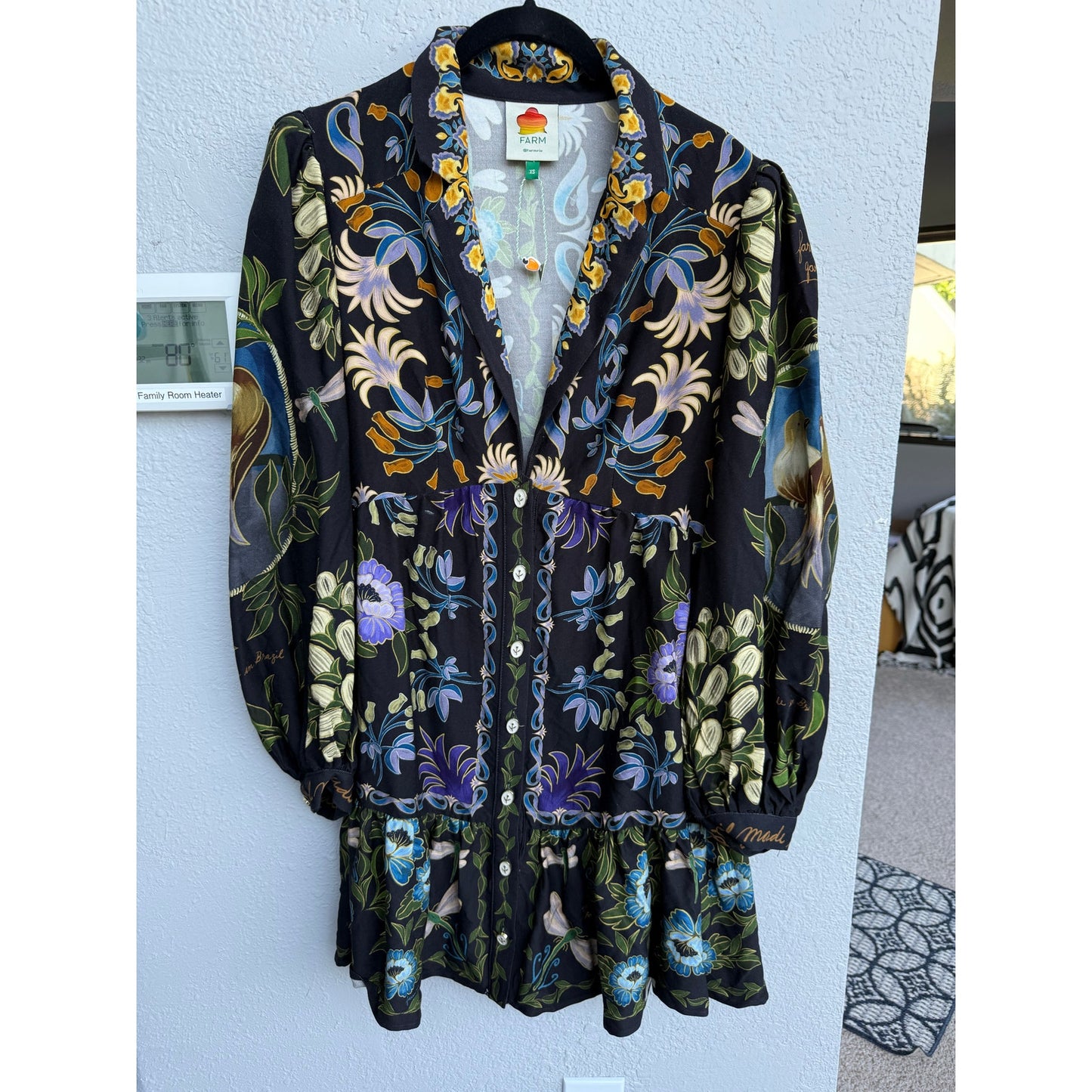 Farm Rio Black Winter Garden Mini Dress Size XS