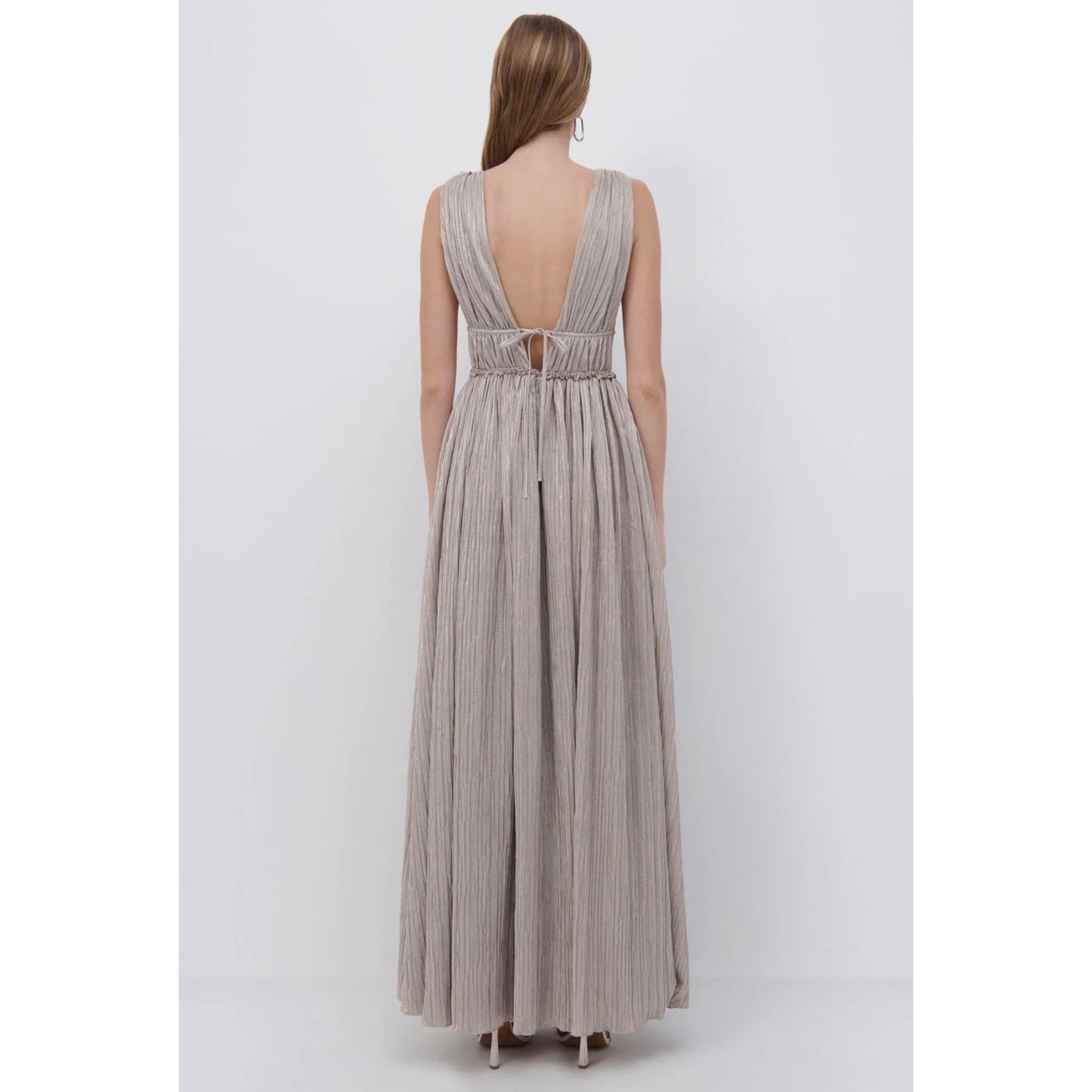 Simkhai - Plisse Lame Goddess Gown in Champane - Large - Preowned