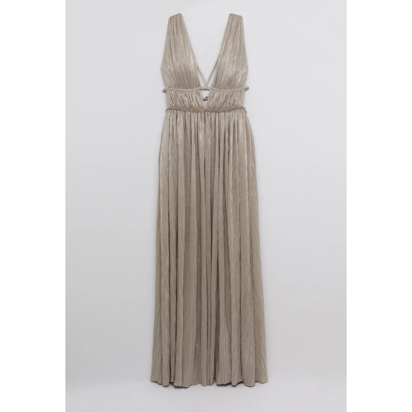 Simkhai - Plisse Lame Goddess Gown in Champane - Large - Preowned