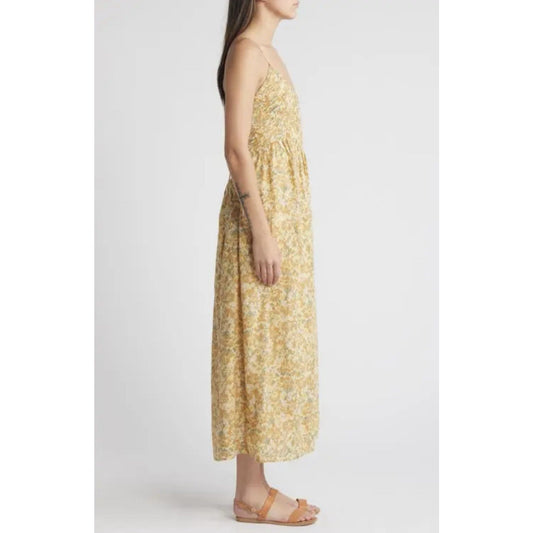 Treasure & Bond Smocked Bodice Strappy Back Olive Floral Dress - XL - MSRP $89