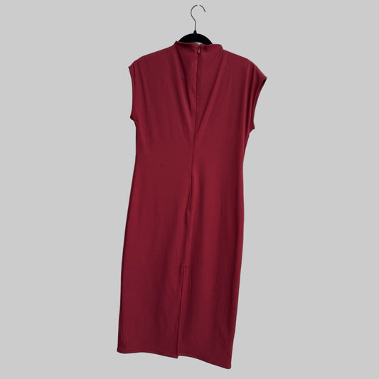 Open Edit Smooth Edit Funnel Neck Midi Dress Cap Sleeves in Red - Size Large