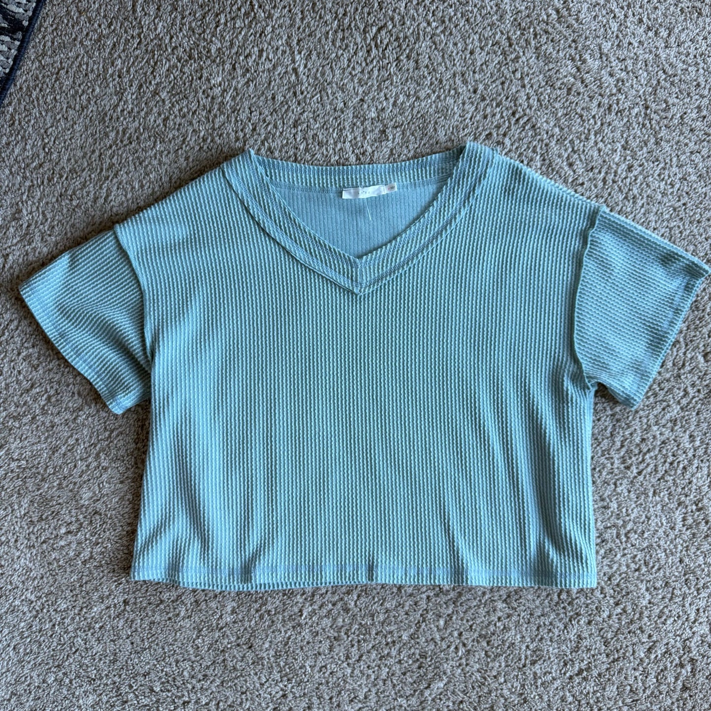 Blue LUSH Ribbed Boxy Tee - small