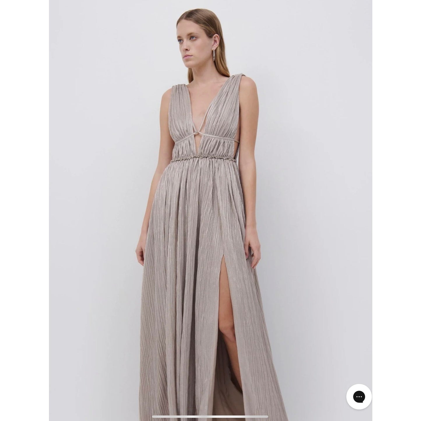 Simkhai - Plisse Lame Goddess Gown in Champane - Large - Preowned