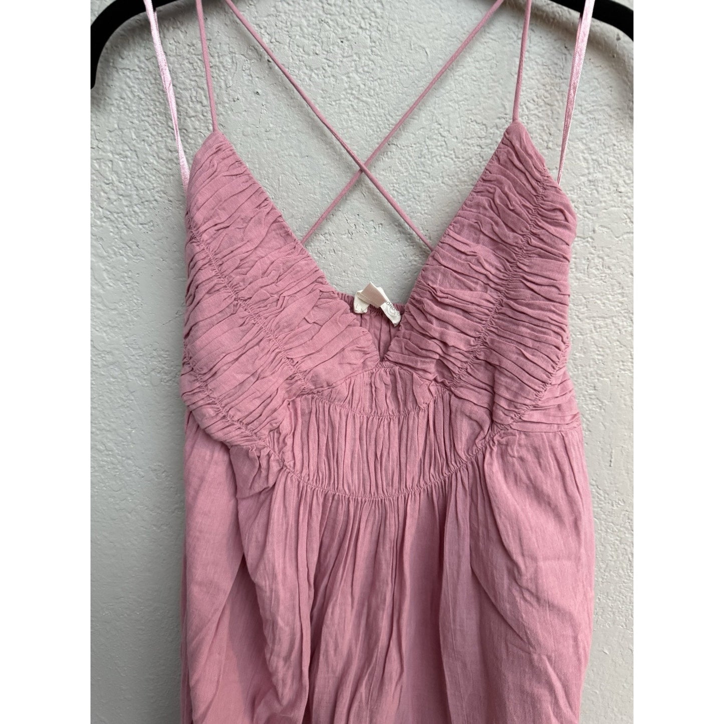 Treasure & Bond Smocked Bodice Strappy Back Cotton Maxi Dress in Pink - XL - MSRP $89