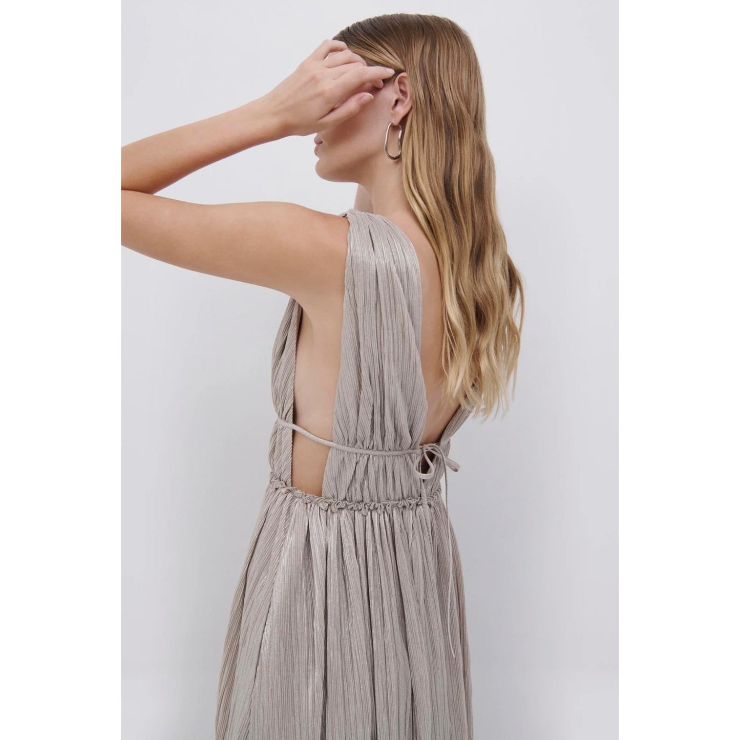 Simkhai - Plisse Lame Goddess Gown in Champane - Large - Preowned
