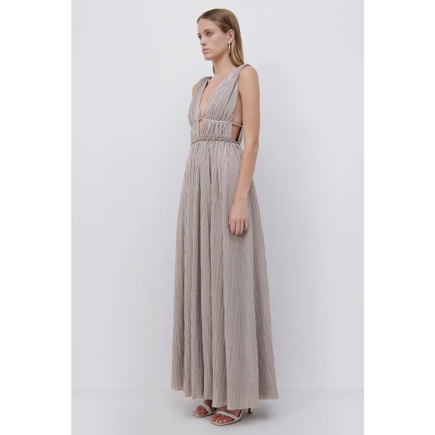 Simkhai - Plisse Lame Goddess Gown in Champane - Large - Preowned