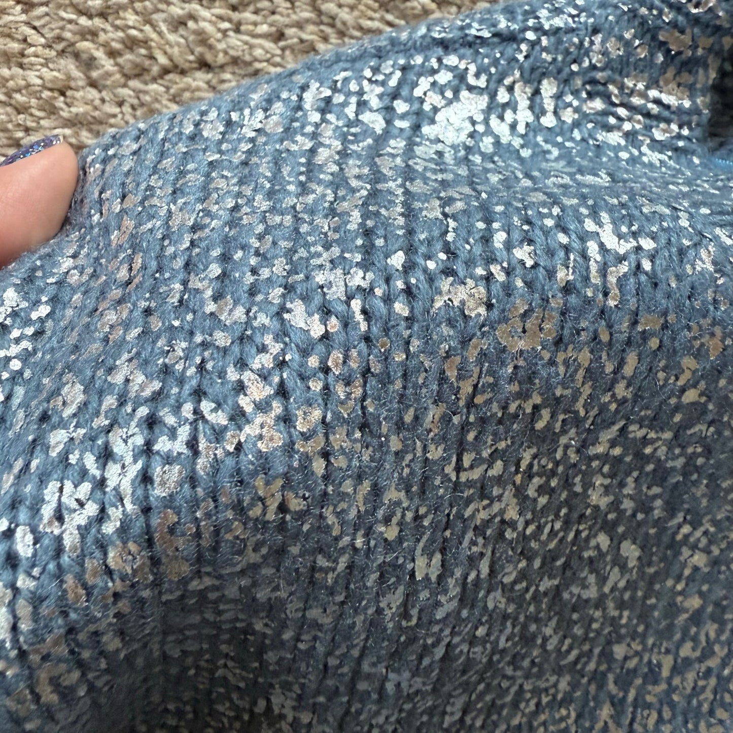1 State Blue Silver Metallic Sweater - Small