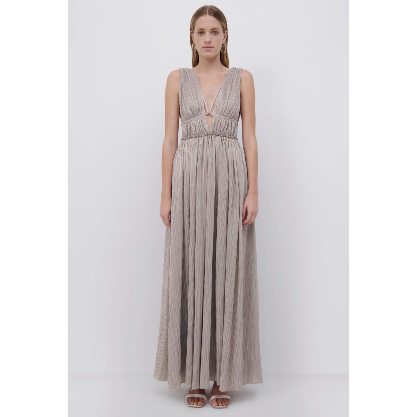 Simkhai - Plisse Lame Goddess Gown in Champane - Large - Preowned