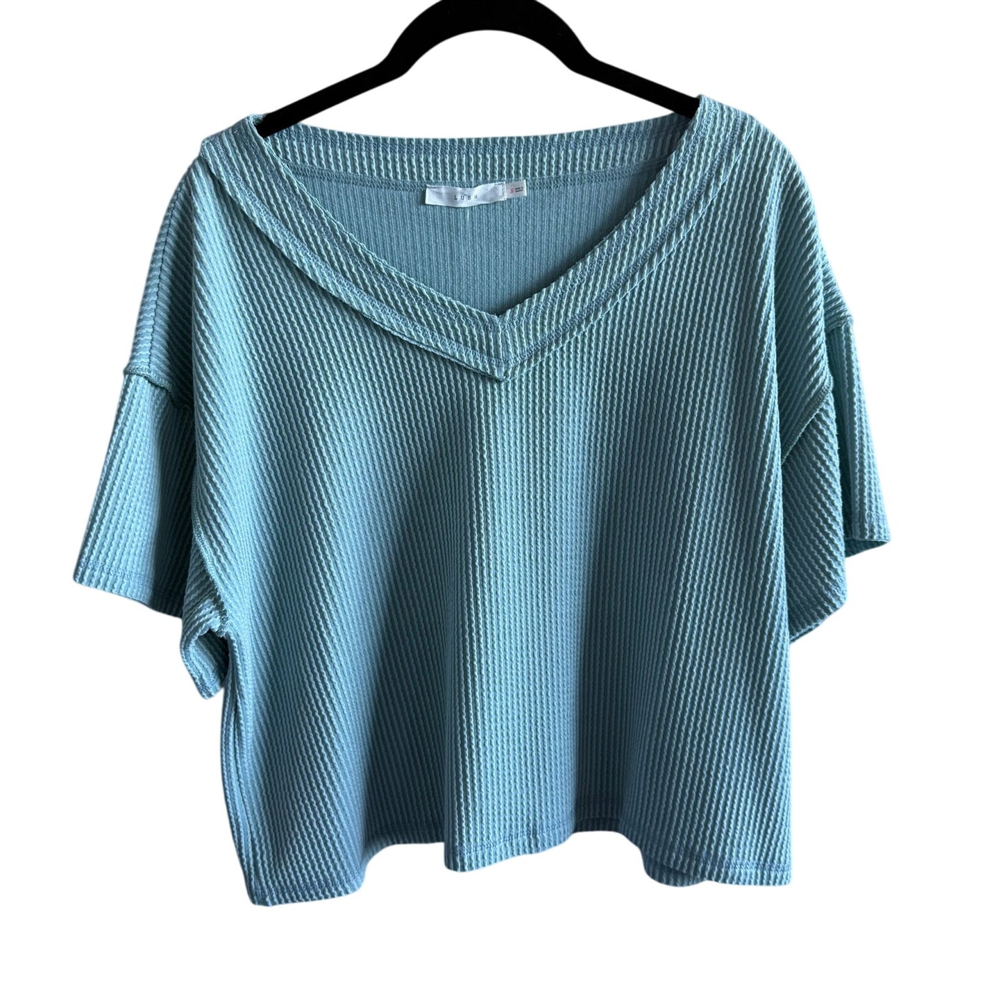 Blue LUSH Ribbed Boxy Tee - small