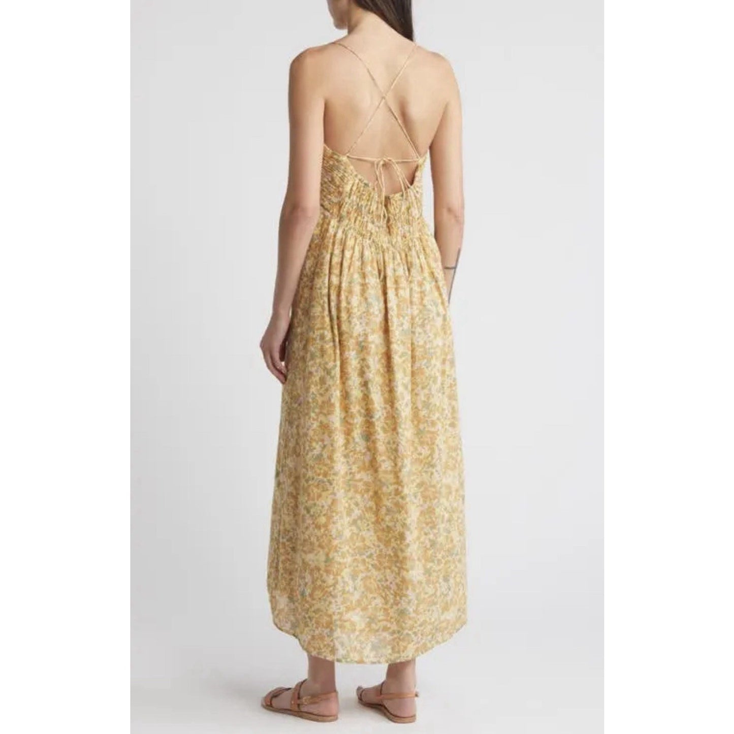 Treasure & Bond Smocked Bodice Strappy Back Olive Floral Dress - XL - MSRP $89