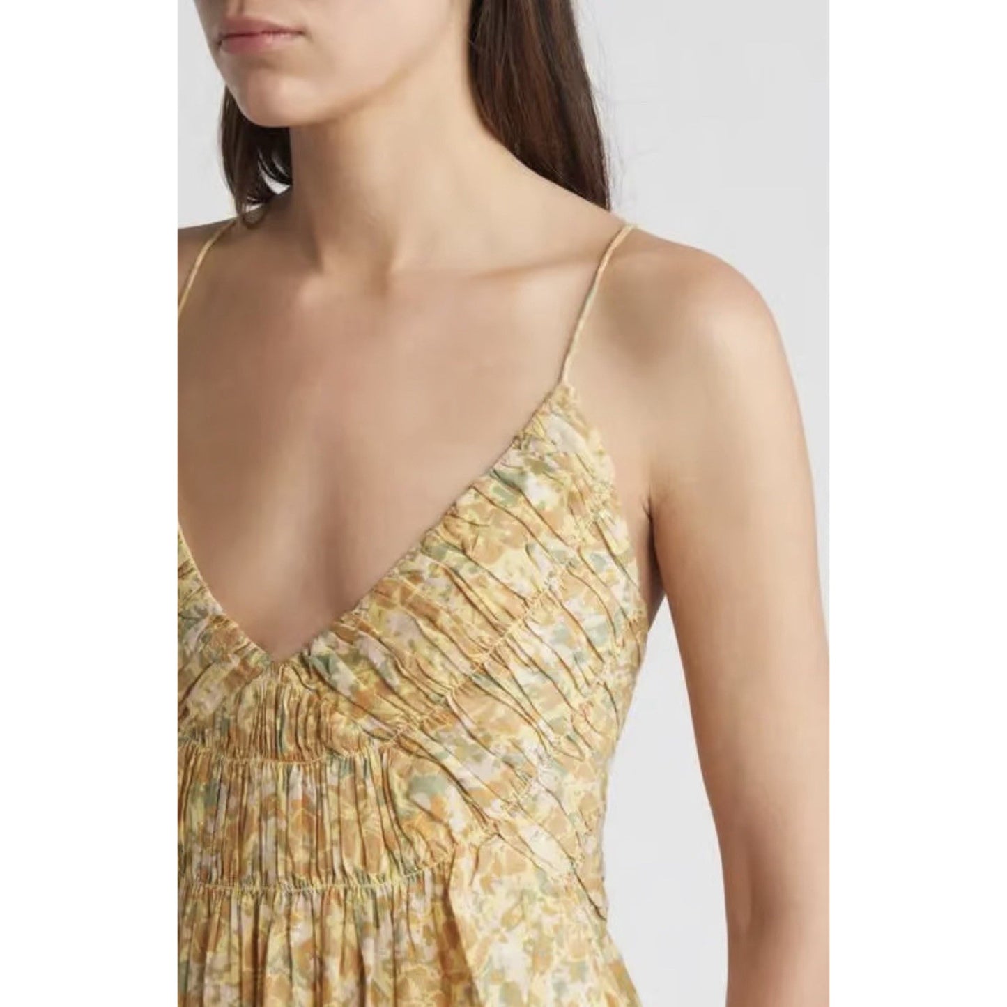Treasure & Bond Smocked Bodice Strappy Back Olive Floral Dress - XL - MSRP $89