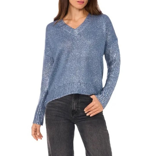 1 State Blue Silver Metallic Sweater - Small