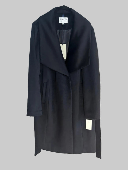 Navy Belted Wool Blend Wrap Coat by Cole Haan - Size 14