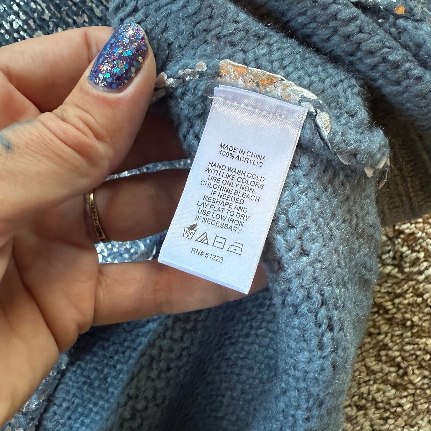 1 State Blue Silver Metallic Sweater - Small