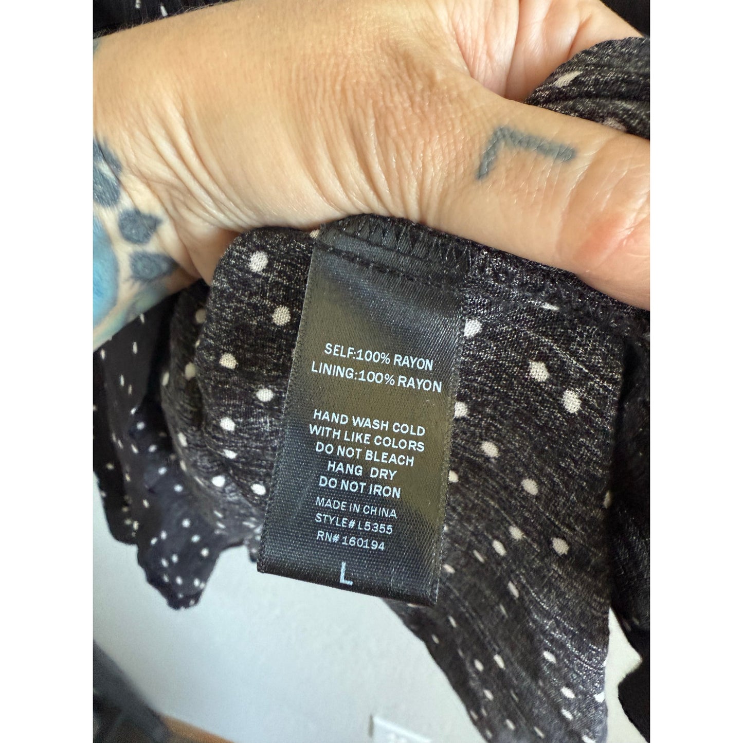 Boutique Black Polka Dot Blouse Size Large