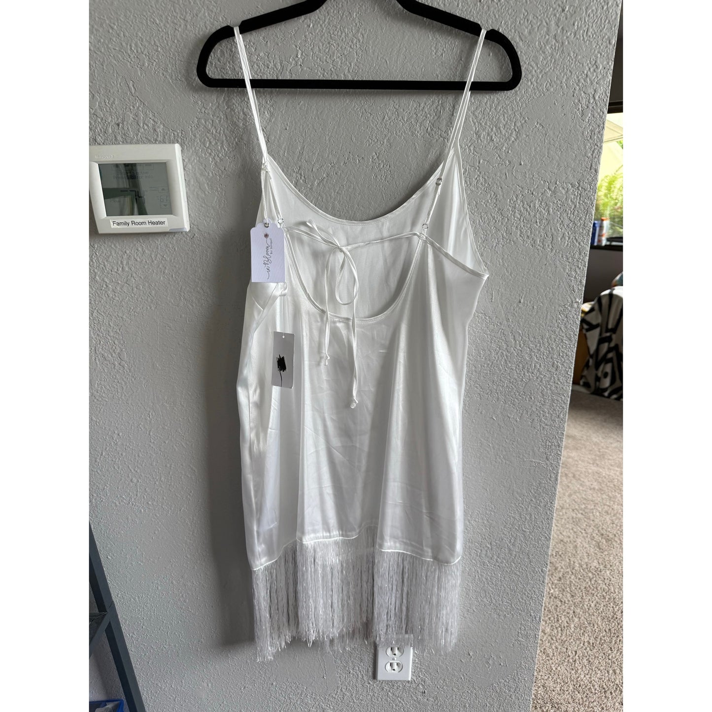 In Bloom By Jonquil Sleeveless Scoop Neck Fringe Satin Chemise Lingerie Size Medium