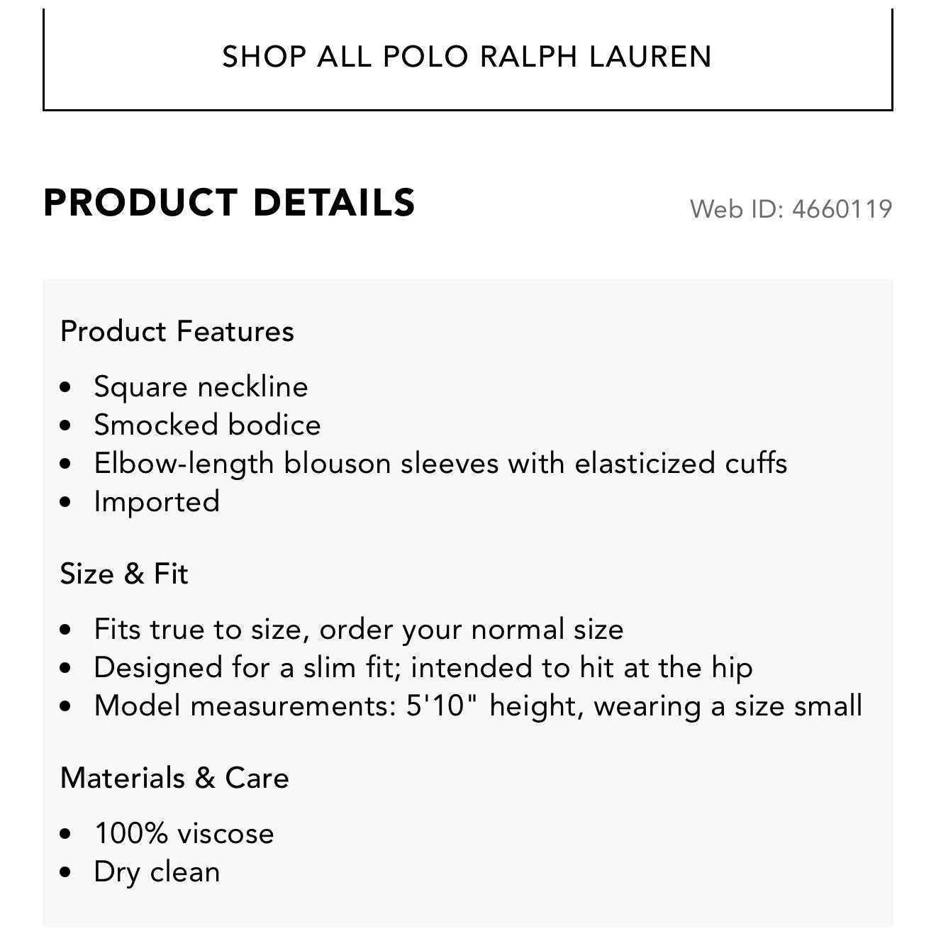 Polo Ralph Lauren Smocked Crepe Top - XS