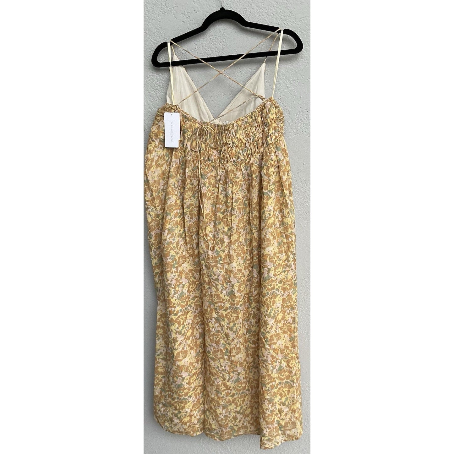 Treasure & Bond Smocked Bodice Strappy Back Olive Floral Dress - XL - MSRP $89