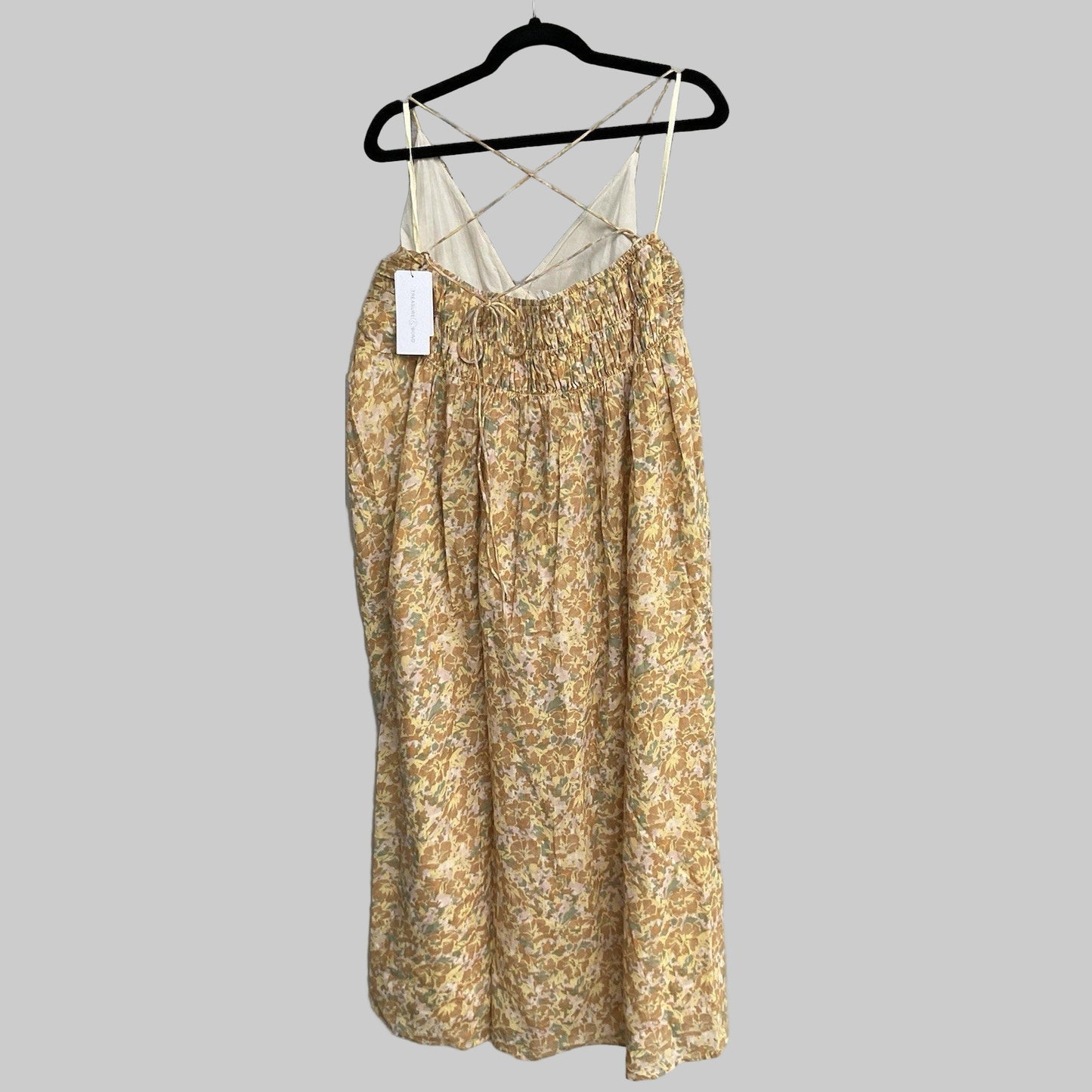 Treasure & Bond Smocked Bodice Strappy Back Olive Floral Dress - XL - MSRP $89