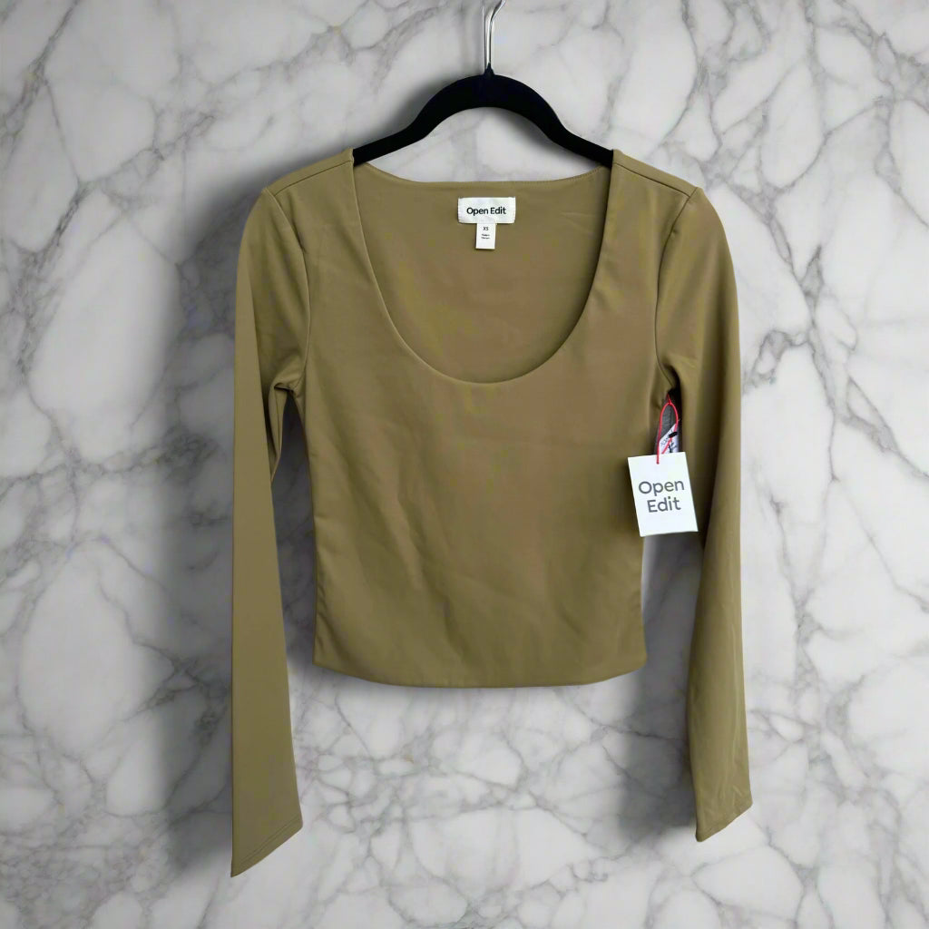 Open Edit Smooth Scoop Neck in Olive - XS
