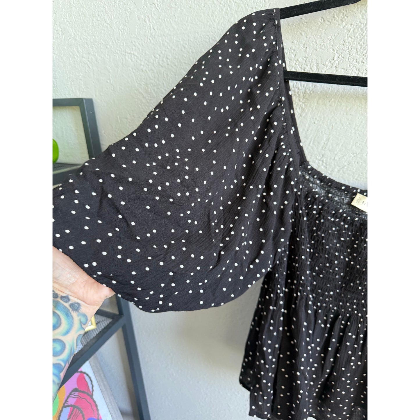 Boutique Black Polka Dot Blouse Size Large