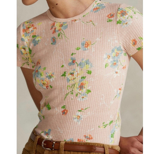 Polo Ribbed Floral Tee - Size XS