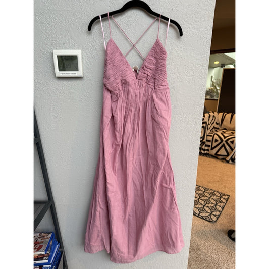 Treasure & Bond Smocked Bodice Strappy Back Cotton Maxi Dress in Pink - XL - MSRP $89
