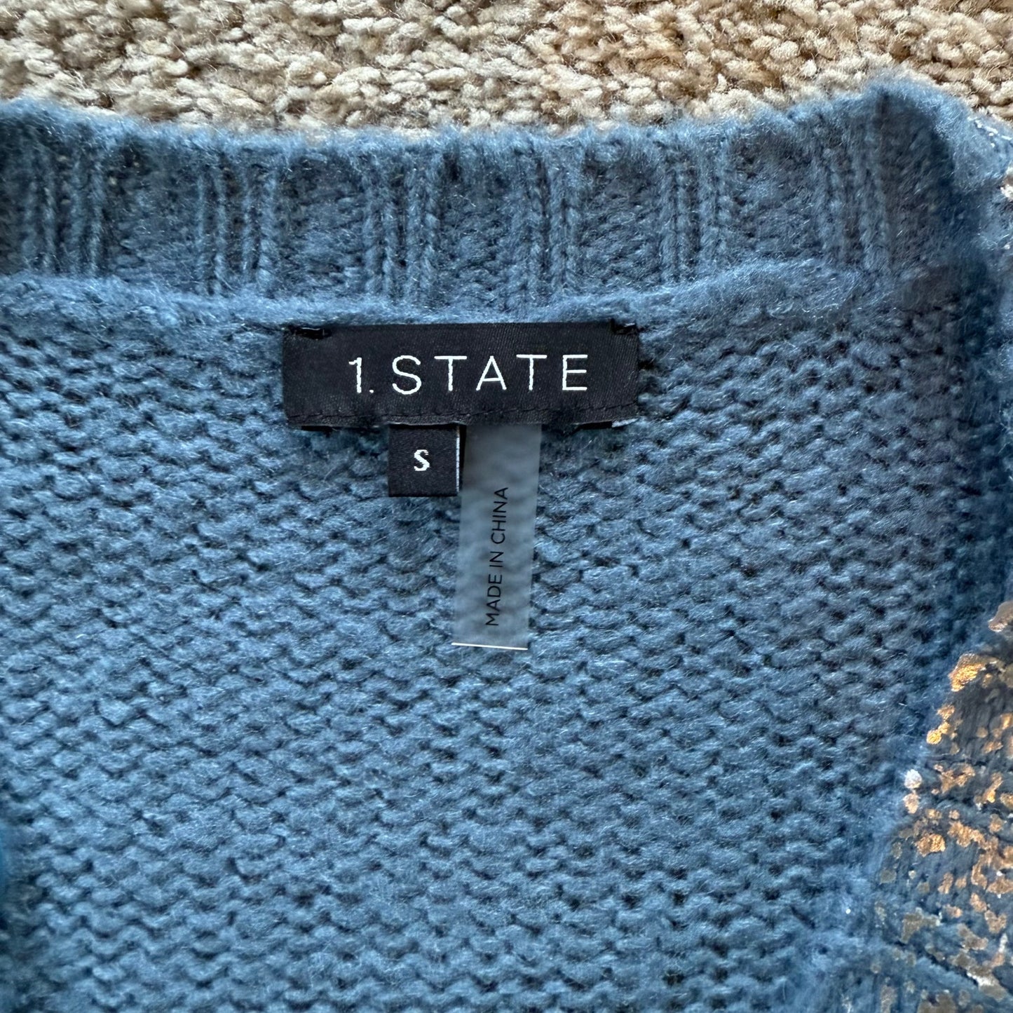 1 State Blue Silver Metallic Sweater - Small
