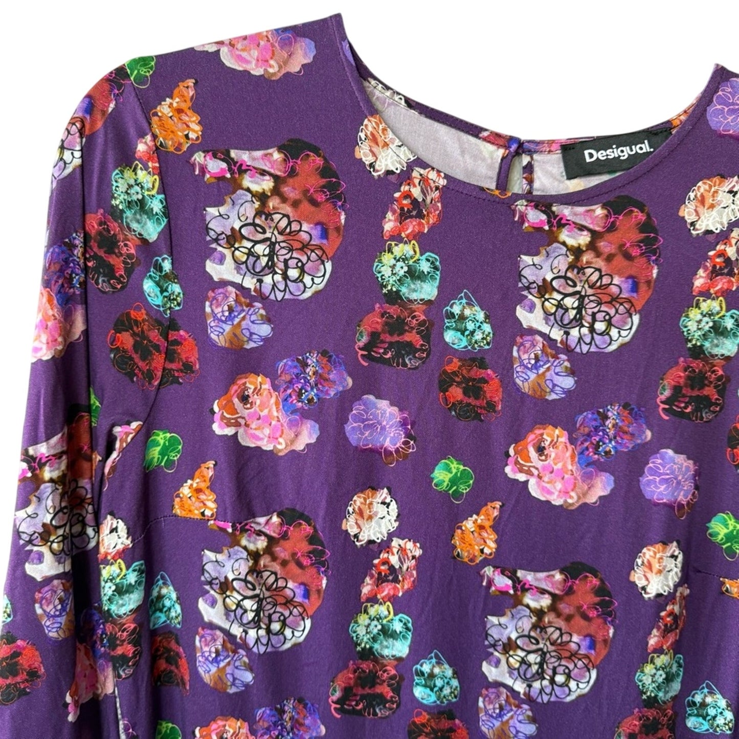 Desigual Purple Floral Long Sleeve Dress in XL