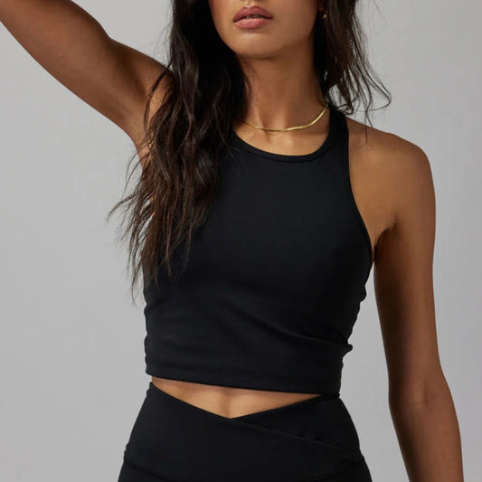 Spiritual Gangster Racer Back Crop Tank in Black - Size Smalll