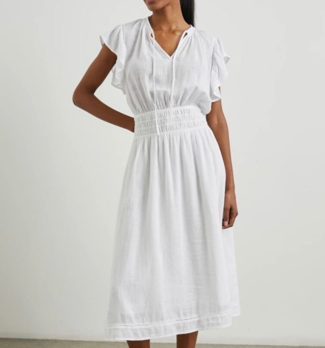 Rails lona White Lace Detail Linen Midi Dress - Size Medium