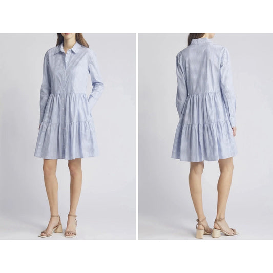 Caslon Stripe Shirt Dress - Blue - Medium - MSRP $89 - NWT