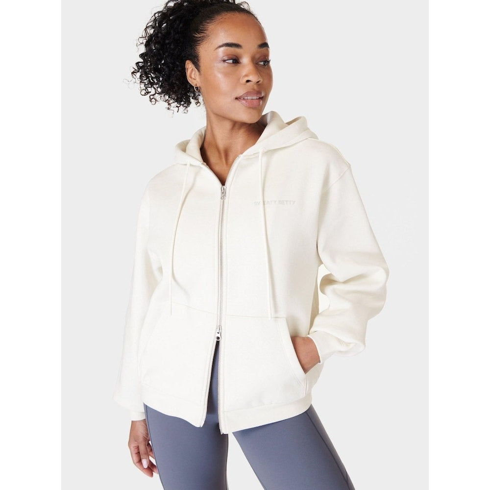 Sweaty Betty Zip Up Hoodie in White - Size Medium