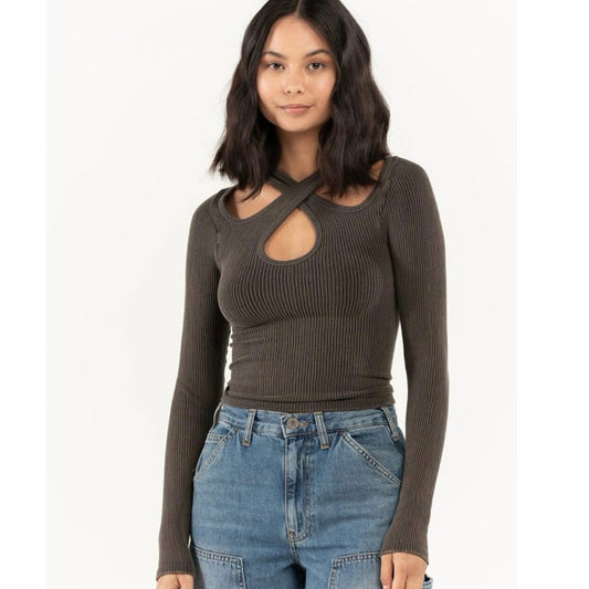 BDG Womens Cross Neck Rib Top - small