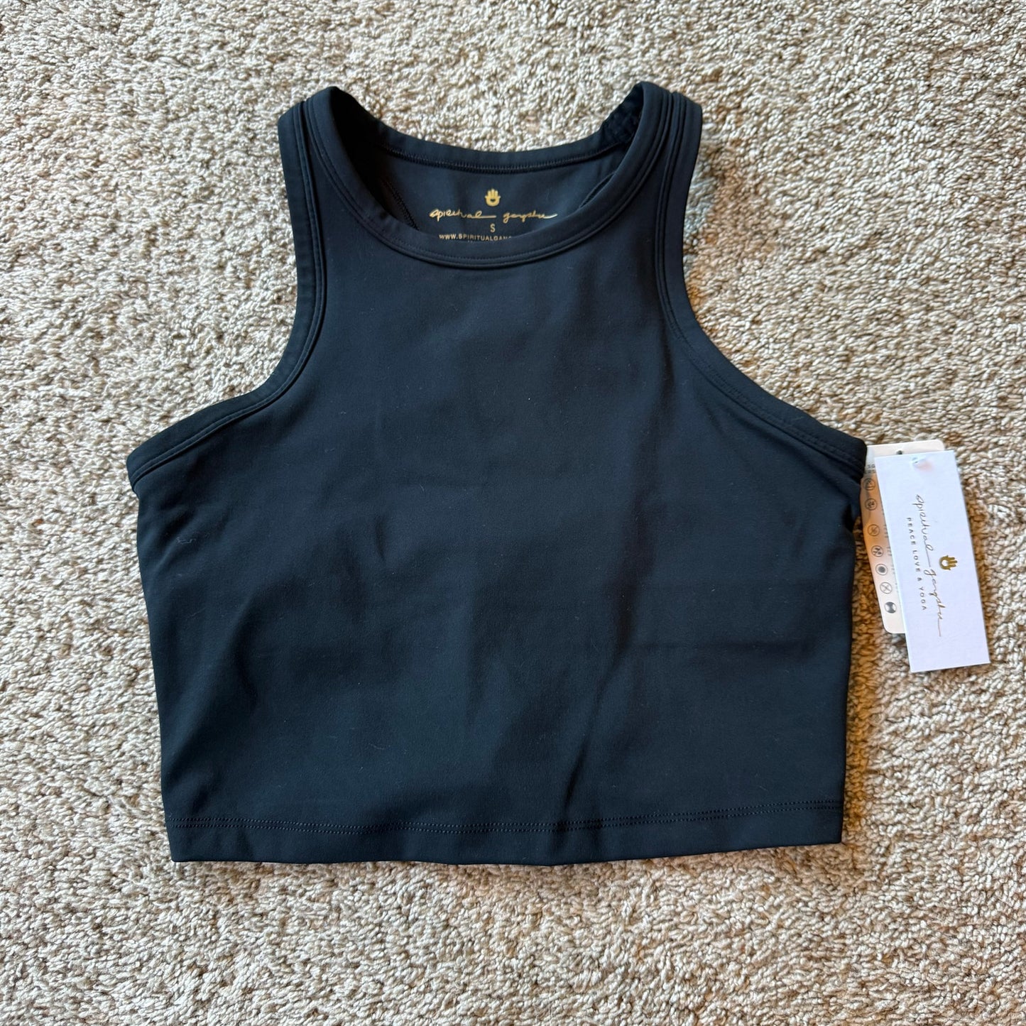 Spiritual Gangster Racer Back Crop Tank in Black - Size Smalll