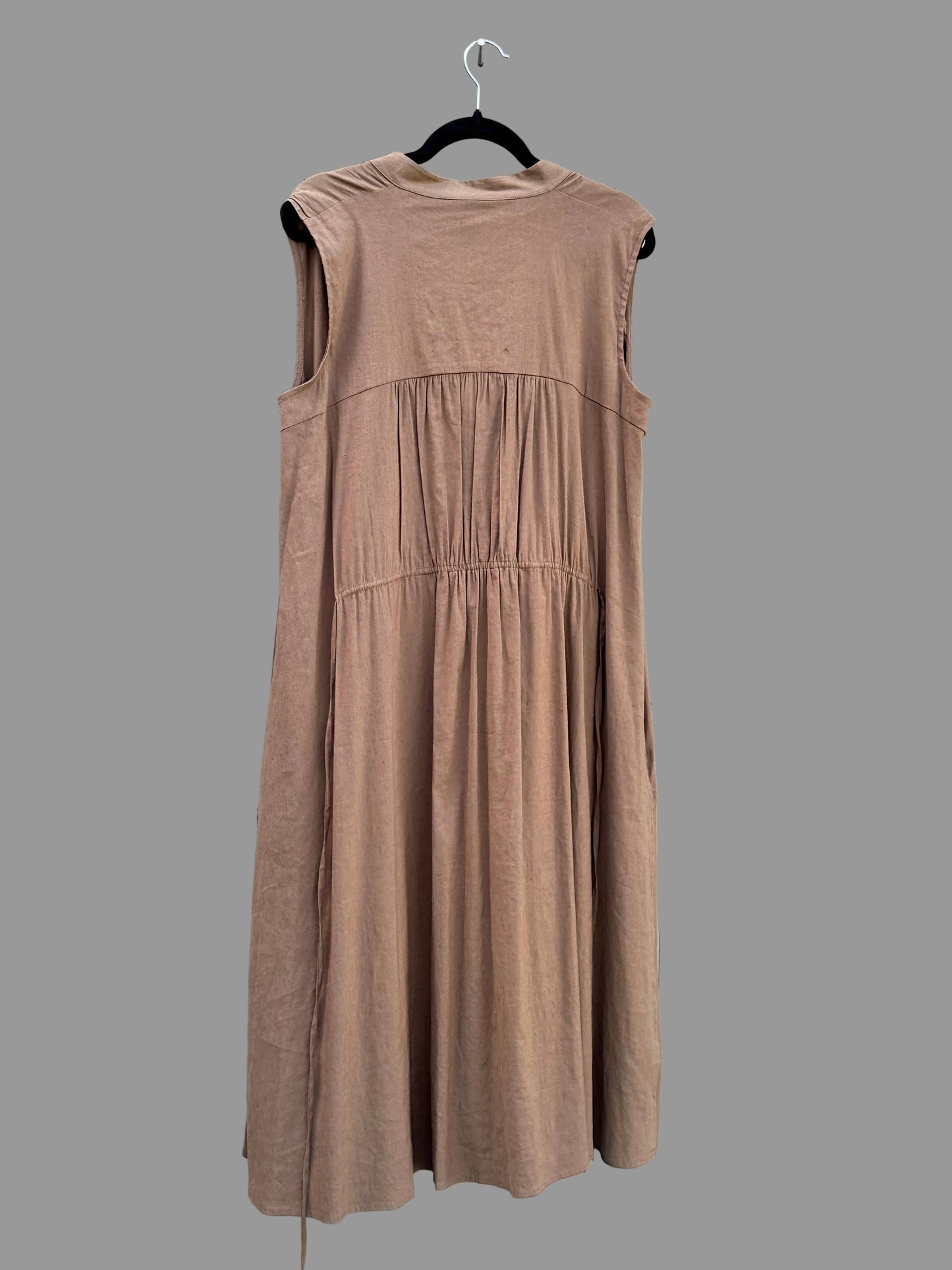 Vince Sleeveless Shirred Band Collar Brown Midi Dress - Size Medium